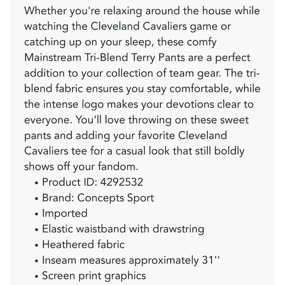 Lids Concepts Sports Cleveland Cavaliers logo heather navy blue sweats M - Picture 3 of 7